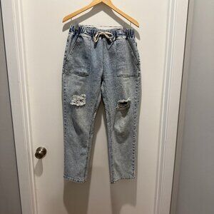 Pull-on baggy jeans. Elastic waist w/ drawstring. Size 12